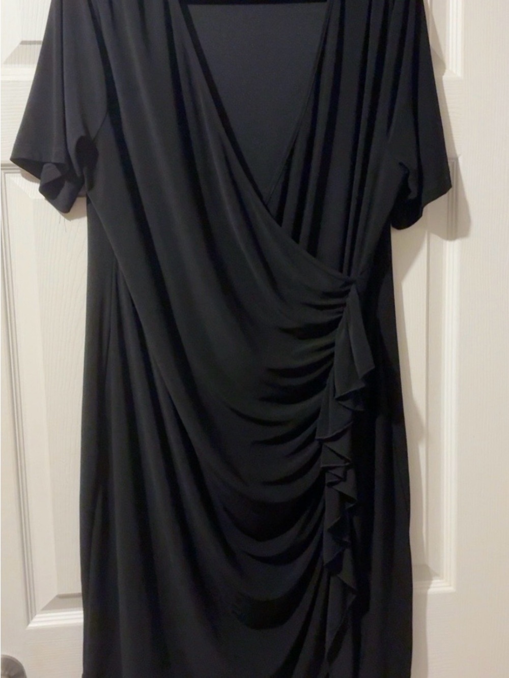 Reitmans Plus Size 18 Black Ruched Ruffle Faux Wrap Dress - Picture 4 of 6